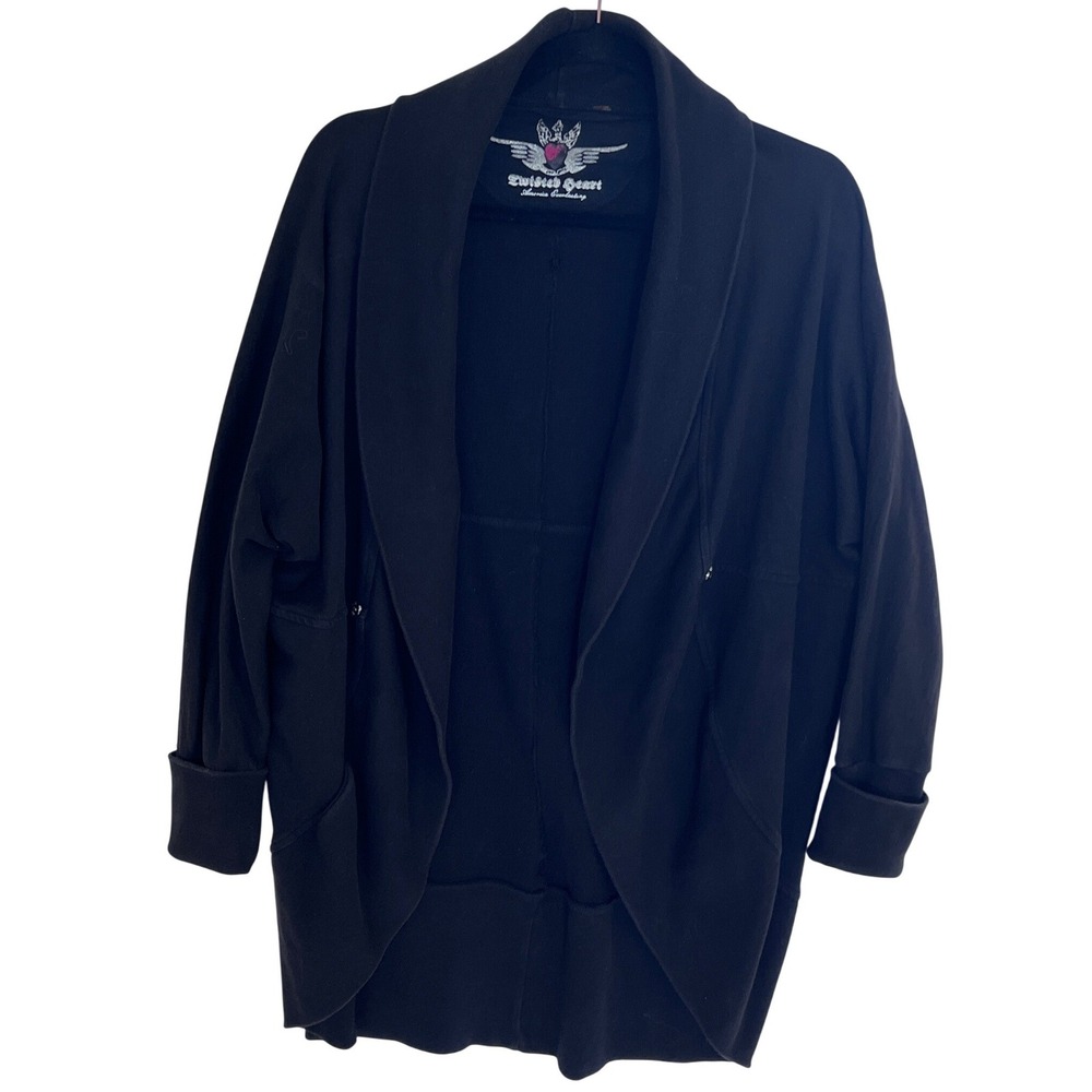 Twisted Heart America Everlasting Black Thick Shawl Collar Open Cardigan Large